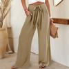 Womens Wide Leg Palazzo Pants High Waisted Adjustable Tie Knot Flowy Trousers Casual Loose Pant With Pockets