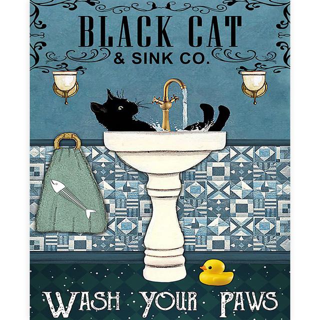 Панк Черный Кот Холст Картина Ретро Интересно Психического Здоровья Ванная Комната Гостиная Украшения Картина Настенное Искусство Домашний Декор