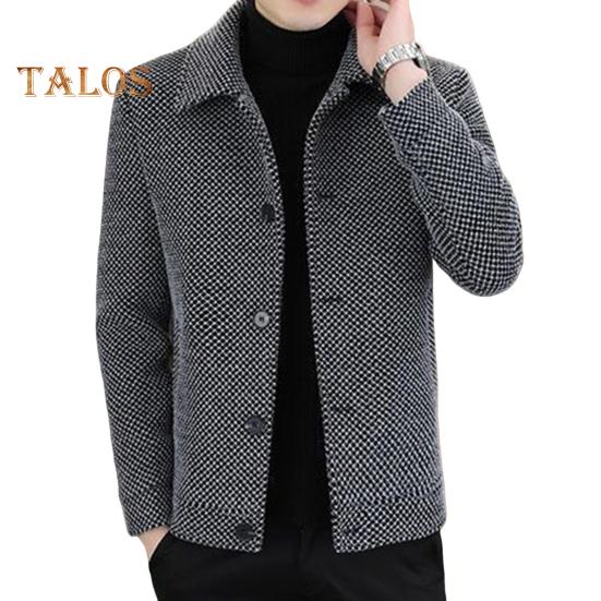 Мужское пальто с лацканами и длинным рукавом, однотонная утолщенная плюшевая подкладка, куртка, пальто, осень-зима, однобортная повседневная верхняя одежда