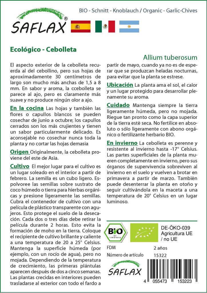 SAFLAX Garden in the Bag - Органический - Чеснок-Шнитт-лук - 100 семян - С субстратом в подходящем пакете - Allium Tuberosum