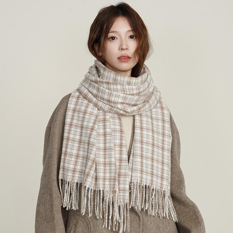 Scarf Women'S Premium Cashmere Color Plaid Warm Plaid Shawl