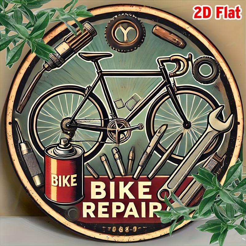 D Flat Round pc Vintage Bicycle Repair Aluminum Sign Inch Wall Decor with Tools Parts Design Classic Style Art Poster for