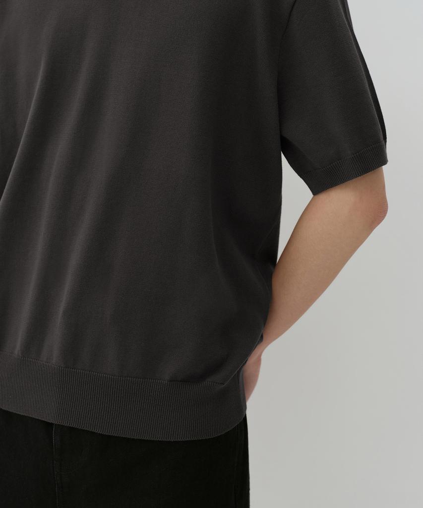 MUSINSA STANDARD Washable Supima Cotton Slit Neck Knitted Polo Shirt [Dark Grey]