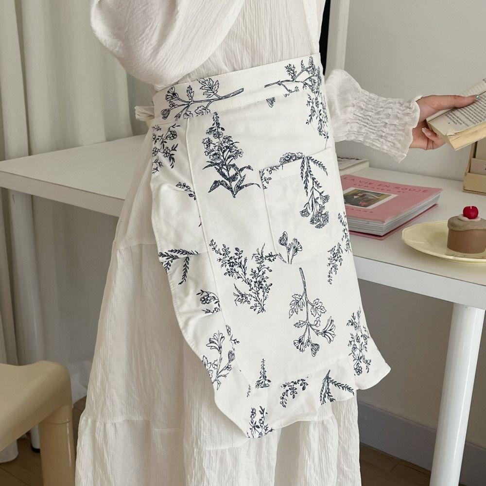 Korean Style Floral Lace Apron Floral Pattern Anti Fouling Apron Breathable Work Apron Coffee Shop