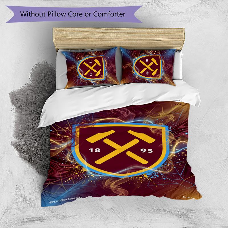 West Ham United Football Printed 3 Pieces Bedding Set, Comfortable Skin Friendly Bedroom Duvet Cover Set