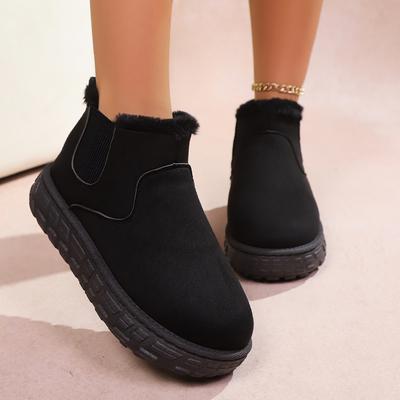 Туфли на плоской платформе, женские зимние теплые ботинки из короткого плюша, повседневная обувь из замши и меха, ботильоны челси, удобные ботинки