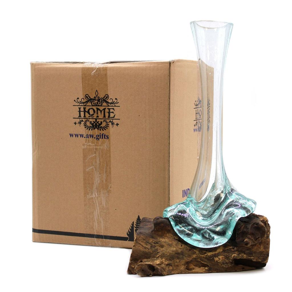 Molten Glass Vase On Wood Stand