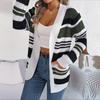 Женский осенне-зимний повседневный свитер в контрастную полоску с карманом и длинным рукавом, кардиган, пальто