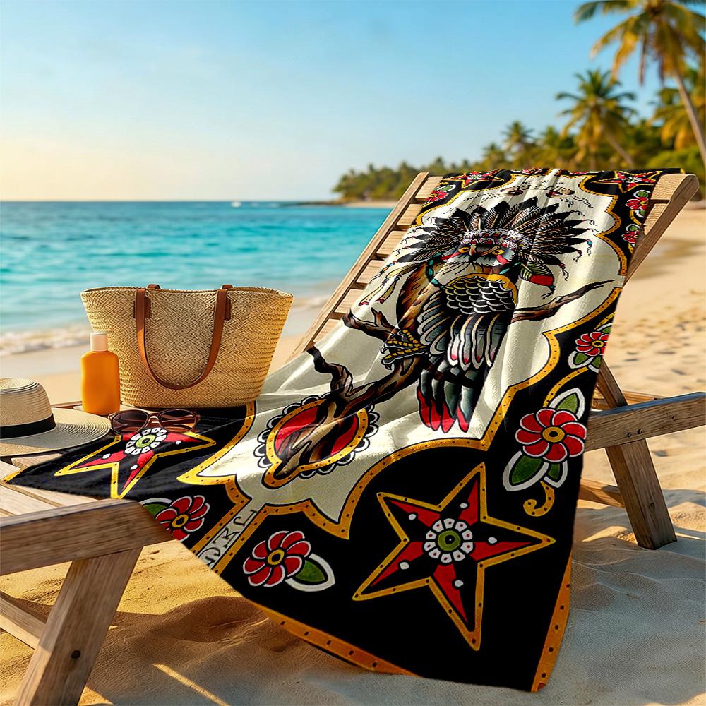 Tattoo Style Beach Towel Quick-Dry Soft Microfiber Comfortable Lightweight Portable for Swimming,Beach,Camping, Travel, Beach Accessories,Gym