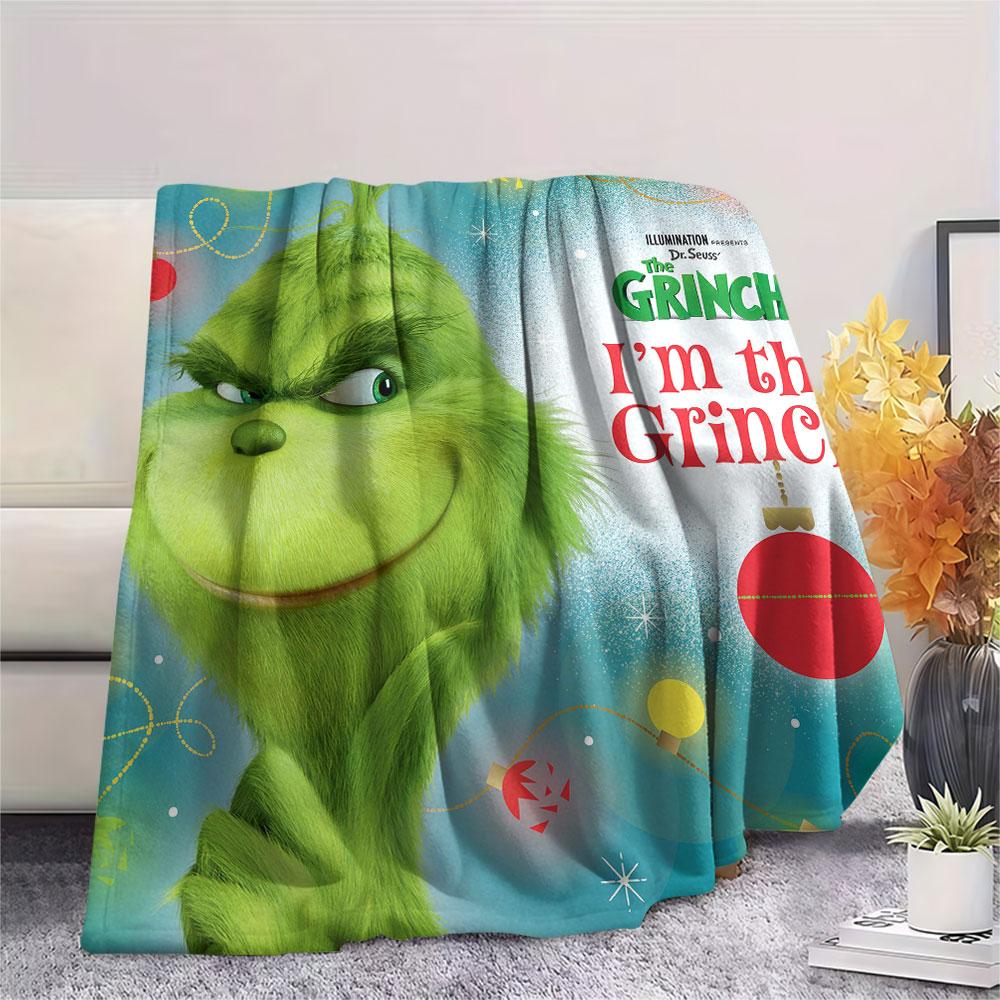 Christmas Grinch Cartoon printing Flannel Blanket Bedroom Sofa Camping Warm blanket Gifts for family and friends-MJ016