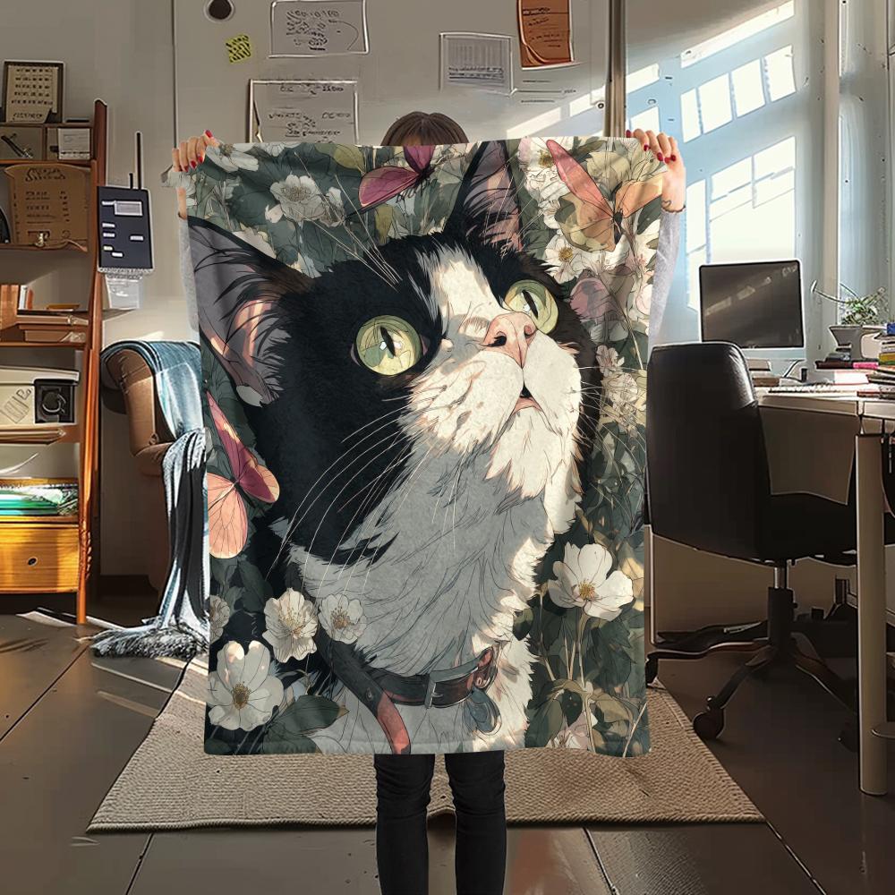 Кошка калико, Фланелевое одеяло с рисунком, Высокое качество, Комфортное для всех сезонов, Декор для дома, Тепло и уют, Идеально для подарков.