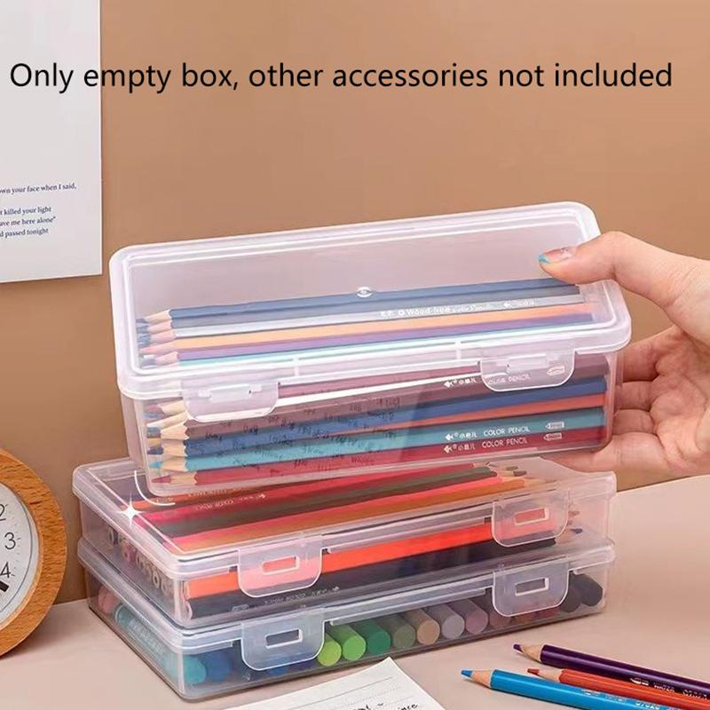 1Pc Storage Organizer Box Large Capacity Plastic Pencil Box Stackable Translucent Clear Pen Box Office Supplies