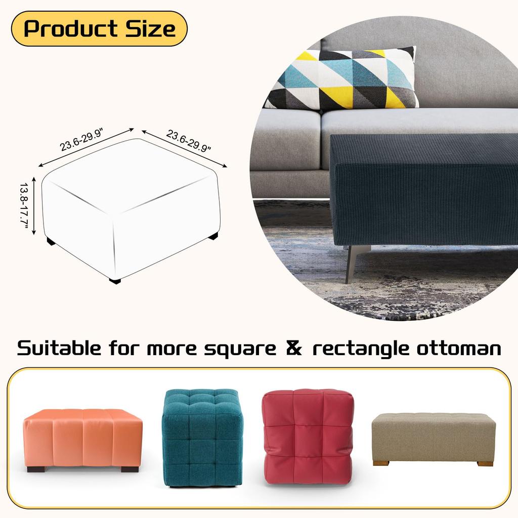 uxcell Square Jacquard Ottoman Slipcover with Elastic Stretch Footrest Stool Cover for Living Room Furniture Protector Medium Bottom, (Light Gray,