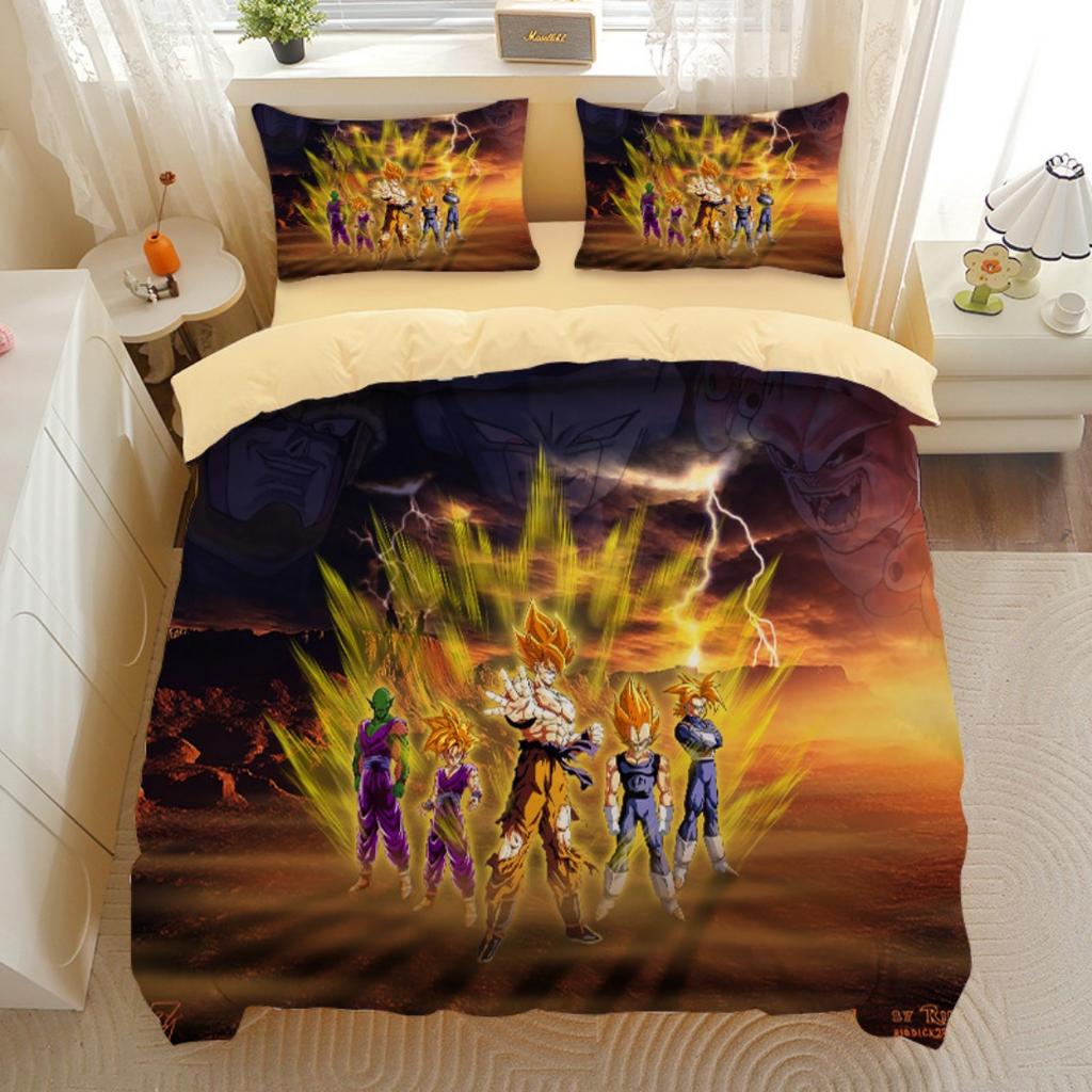 Japanese Anime Dragon Ball Bedding Set Goku Super Saiyan Duvet Cover Pillowcase 2/3pcs 3D Prints for Teens Quilt Cover