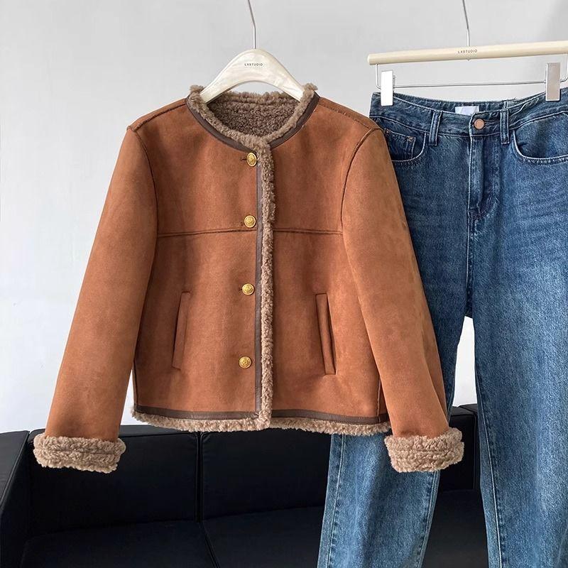 Korea Retro Maillard Wool Fur Coat Female 2024 Winter New Short Loose Plush Jackets Fashion Design Casual Clothes Thick