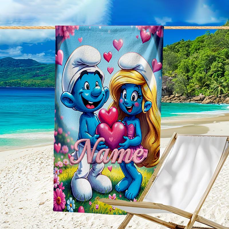 Custom Name Ultrasoft Beach Towel With Smurfs Themeideal For Pool Camping Diving Perfect Travel Essential Vibrant Beach Towel