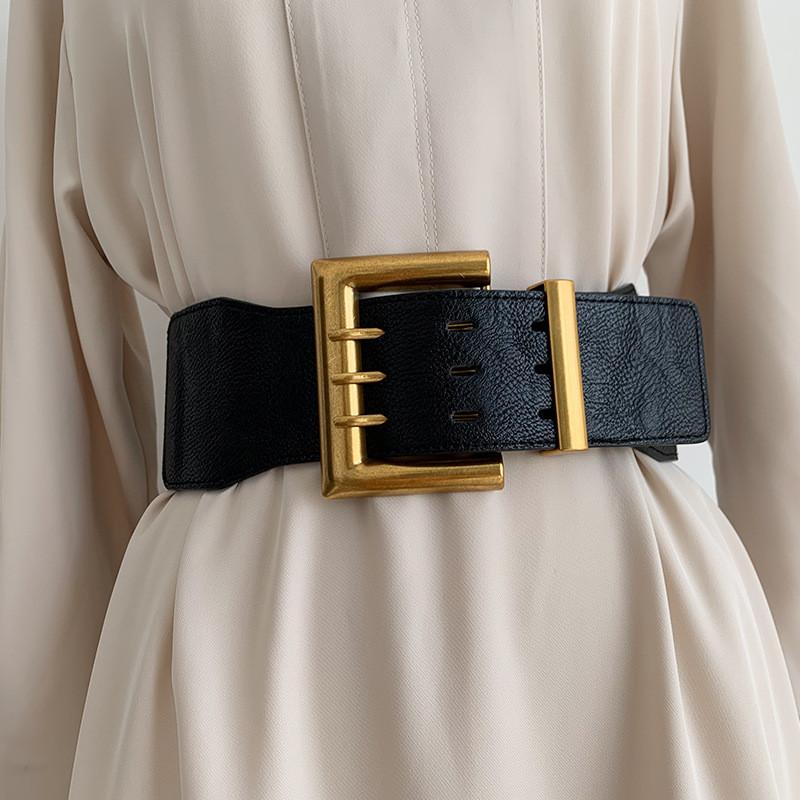 Chic Wide Waist Belt For Women Street Style With Unique Square Buckle Design