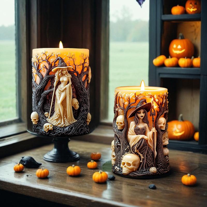3D Силиконовая форма для цилиндрической свечи с ведьмой, сделай сам, рельеф черепа ведьмы, цилиндр для ароматерапии, силиконовая форма для смолы, декор на Хэллоуин, подарки
