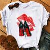 Summer Women's High Heels Pattern T-shirt Large Women's Retro Short Sleeves T-Shirts Women’s