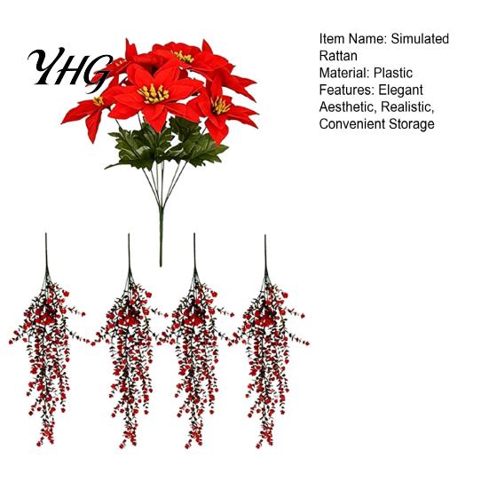 Pendant Bouquet for Window Christmas Poinsettia Hanging Garland, Artificial Silk Flowers with Red Berries Tree Decor And Greenery, 85cm Outdoor