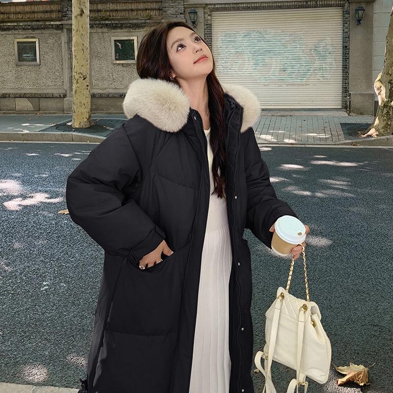 Stylish Thickened Loose Fit Down Jacket with Big Fur Collar for Women In Mid-length