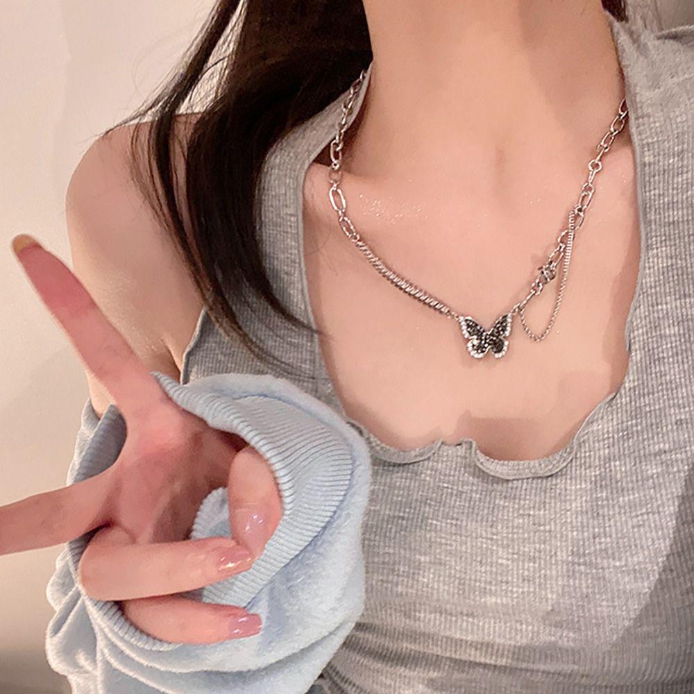 All-match Clavicle Chain Love Butterfly Shiny Chain New Trend Collarbone Chain Women Girls