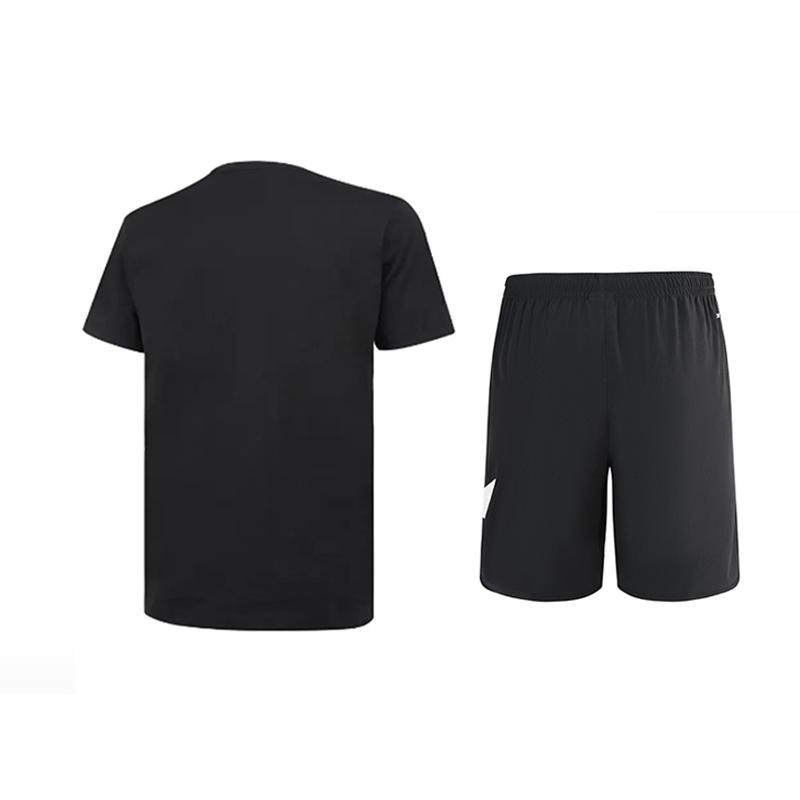 Li Ning Однотонный пуловер с круглым вырезом, с короткими рукавами, с большим логотипом, однотонный, со средней посадкой, шорты до колена, повседневный спортивный костюм, унисекс, AHSUA49-2+YKSV197-2