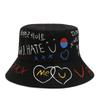 Korean Version of Street Graffiti Couple's Visor Hat for Students Wearing One Side Full of Double Hearts and Small Brim Fisherman Hat for Men