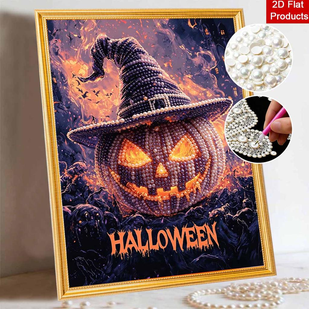 Halloween pumpkin pearl painting handmade diy art glass pearl home decoration painting