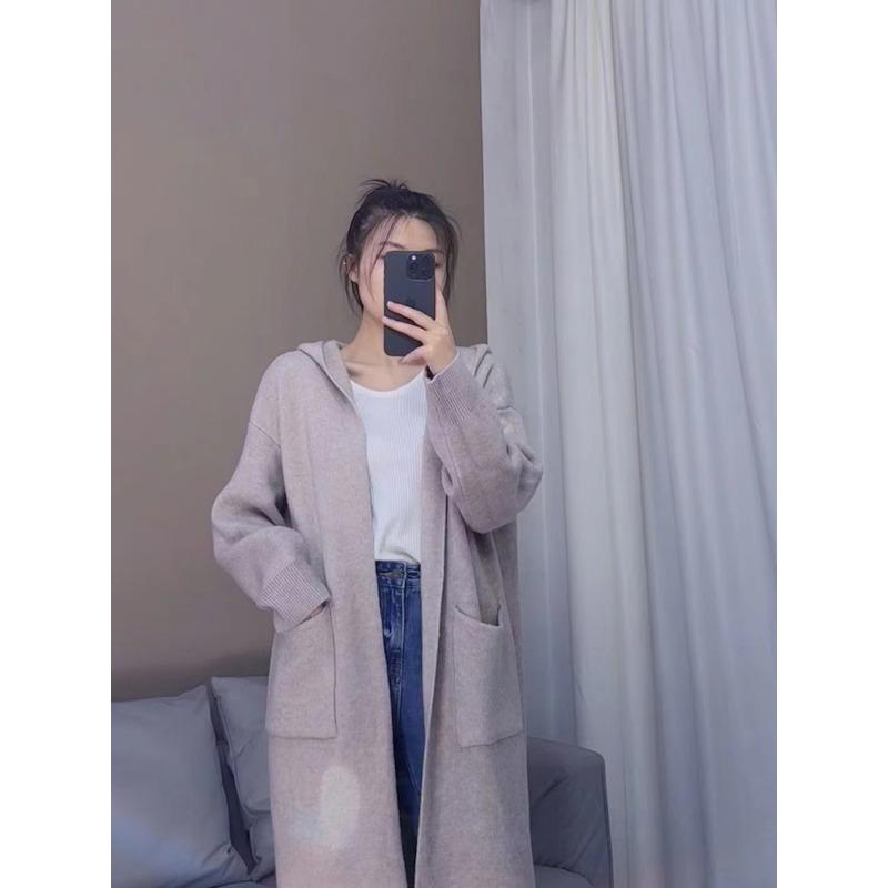 Премиальный длинный кардиган с капюшоном, вязаный, осенне-зимний, утолщенный, в ленивом стиле, мягкий, восковой, большая куртка-свитер, женский