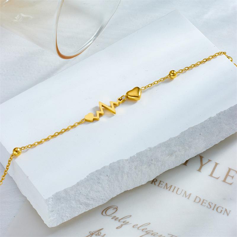 Fashion Minimalist Titanium Steel ECG Heart Chain Anklet, Versatile Personality Metal Accessory