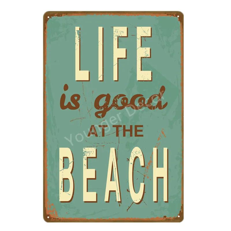 Aloha Beach Tin Signs Vintage Summer Metal Wall Plaque Hawaii Tiki Bar Decor House Seaside Decorative Plate Surf Carft YA040