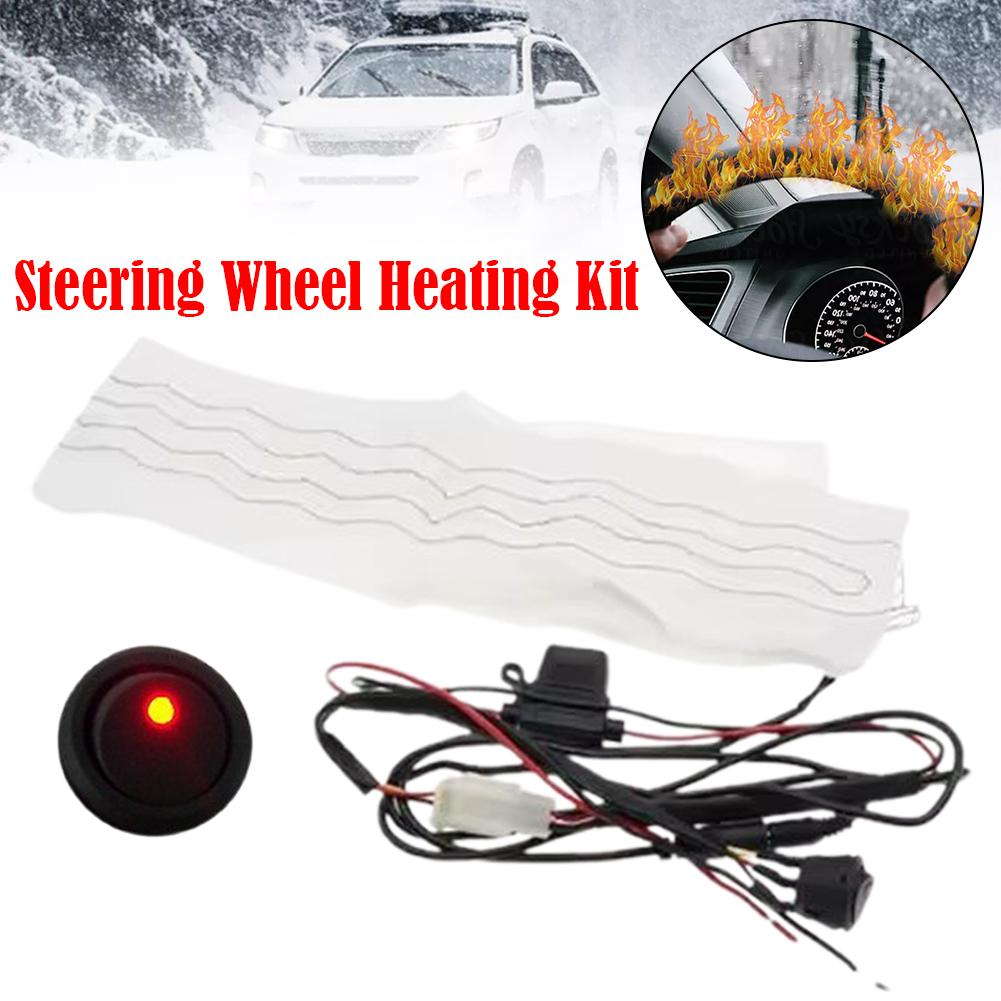 Комплект подогрева рулевого колеса автомобиля 6 режимов Пластиковый нагрев 12 В Карбоновый красный Новый Светодиодный Теплый синий Волокно Накладка Переключатель Накладки Жгут проводов K8J4