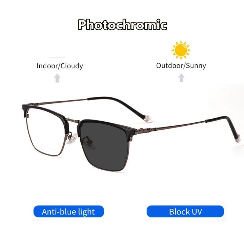 Anti Blue Light Pure Titanium Ultra-Light Reading Glasses Men Brand Design Square Frame Photochromic Cr-39 Resin Lenses +1.5 2.0