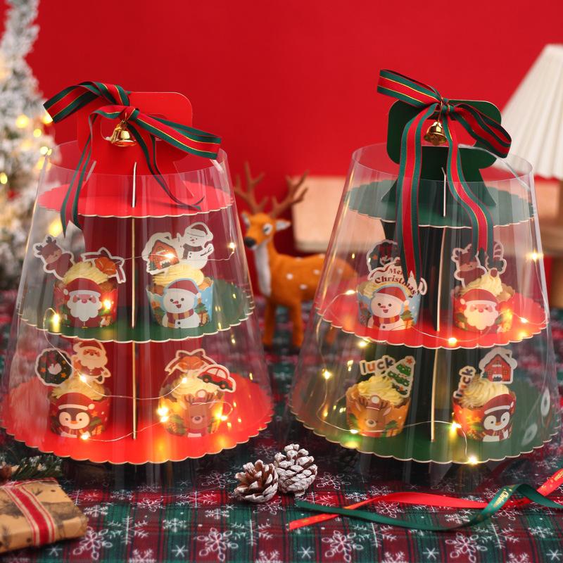 Коробка для кексов на Новый год и Рождество, многослойная, прозрачная, утолщенная, Happy Tower, для выпечки, десертов, чашек, креативная стойка