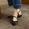 Fashion Women Sandals Breathable Hollow Pointed Single Shoes 2024 Summer Versatile Low-heeled Baotou Roman Mesh Sandalias Mujer Black