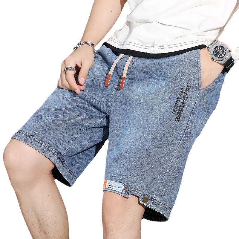 Модные летние джинсовые шорты Hongxinjie для мужчин — тонкие, свободные, повседневные, уличные шорты с пятью точками