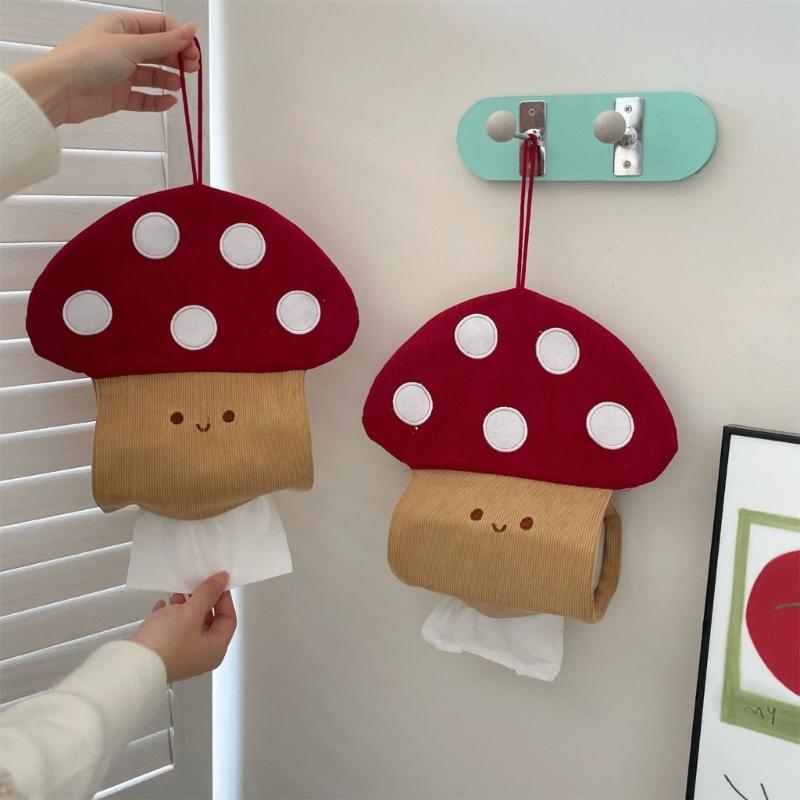 Unique Fabric Mushroom Wall Mounted Tissue Dispenser for Bathroom Kitchen or Office Storage Solution Daily Use