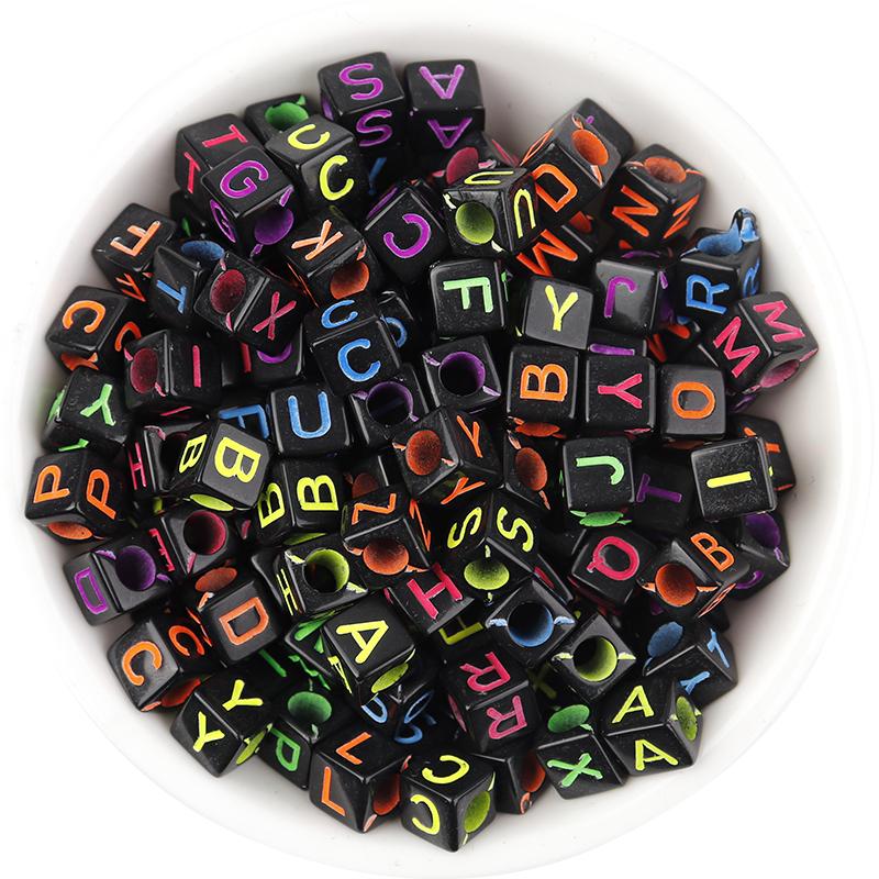 100pcs/lot Mixed Letters A-Z Acrylic Square Beads Numbers Heart Alphabet Loose Beads For DIY HandCraft Charm Bracelet Wholesale