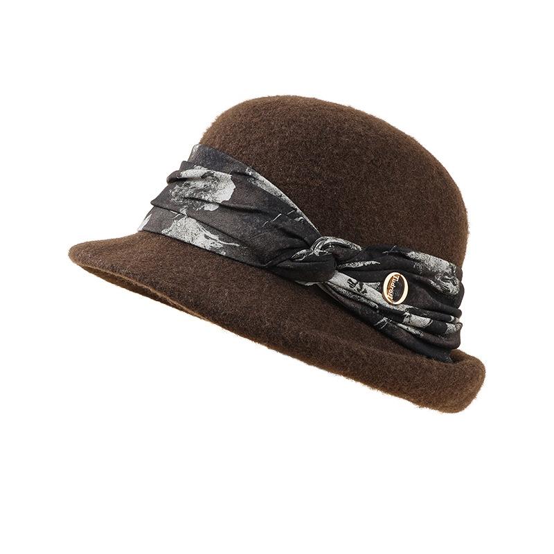 Wool Hat Women's Autumn and Winter Versatile Basin Hat Wool Blended Retro Elegant Top Hat Rolled Brim Bucket Hat