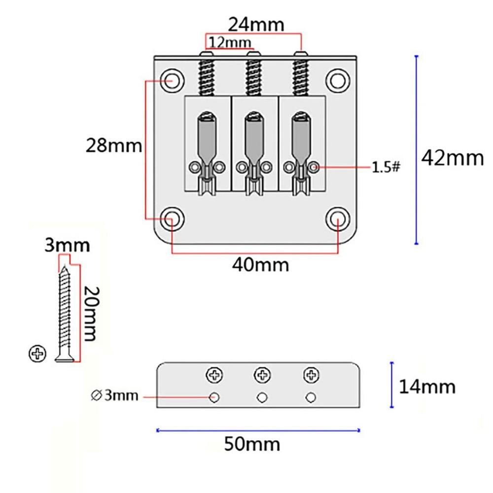 3 String Bridge Replacement Parts Zinc Alloy 3 String Guitar Bridge 3 String Tailpiece Bridge