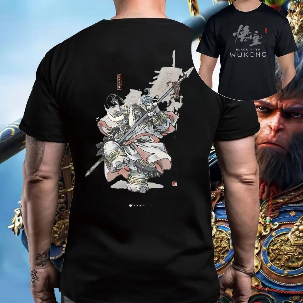 Хлопковая футболка с принтом Black Myth Wukong, Wukong Game, узор с изображением группы, мужская футболка с коротким рукавом, футболка с Царем обезьян, топы