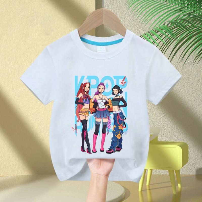 2025 Горячий Фильм Футболка для Малышек Мягкий Хлопок Детская Одежда KPop Фанатам Охотников на Демонов Подарки Детская Одежда Модные Повседневные Топы