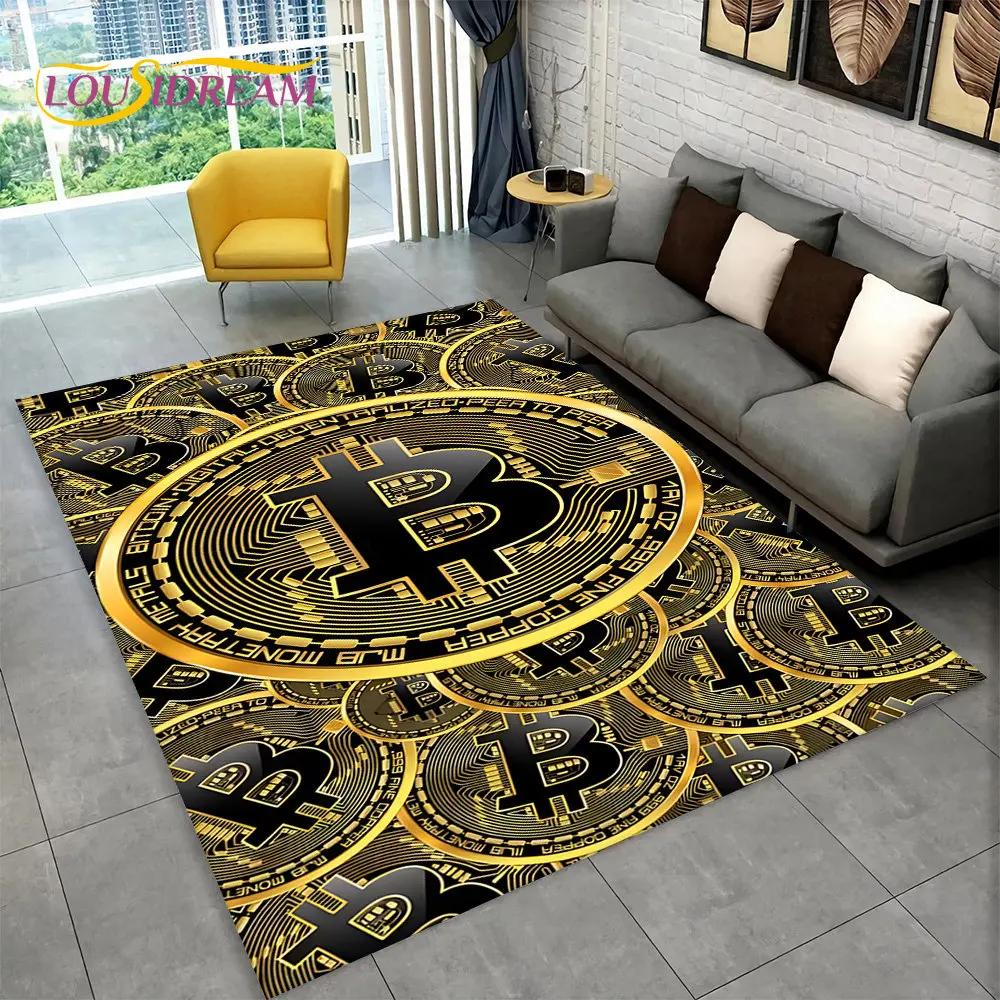 3D ковер с виртуальной валютой в биткойнах, большой ковер для гостиной, спальни, дивана, игровой комнаты, коврик для декора, детский нескользящий напольный коврик