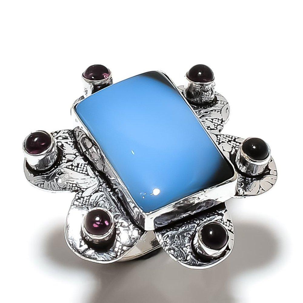 Natural Owyhee Opal, Amethyst Gemstone 925 Sterling Silver Ring Size 6 M6G31
