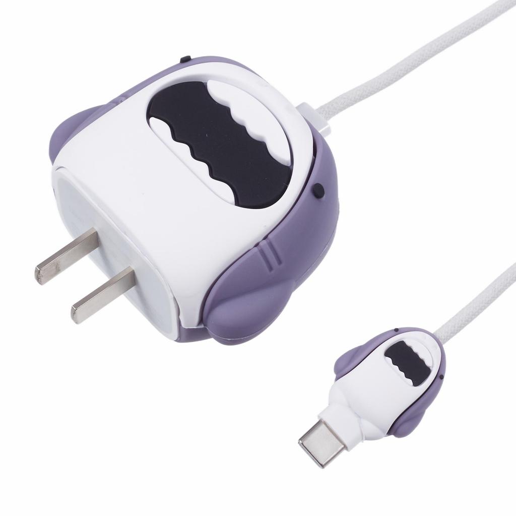 2Pcs/Set Cartoon Shark Protective Sleeve for Apple iPhone 18/20W Charger Cover + Data Cable Saver Silicone Case