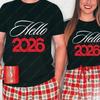 Hello 2026 New Years Eve Matching Unisex Adult Cotton Tee Festival Graphic  Simple Style Regular Short Sleeve Lovers Clothes