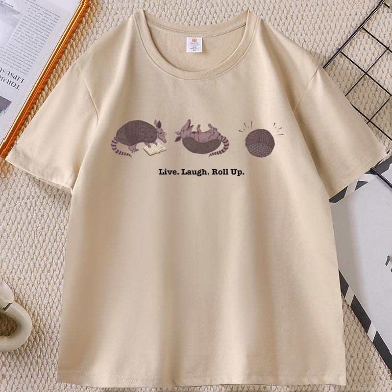 Funny Armadillo TShirt Comfort Graphic Tee Live Laugh Roll Up T Shirt Round Neck Cotton Short Sleeve Tshirt Streetwear