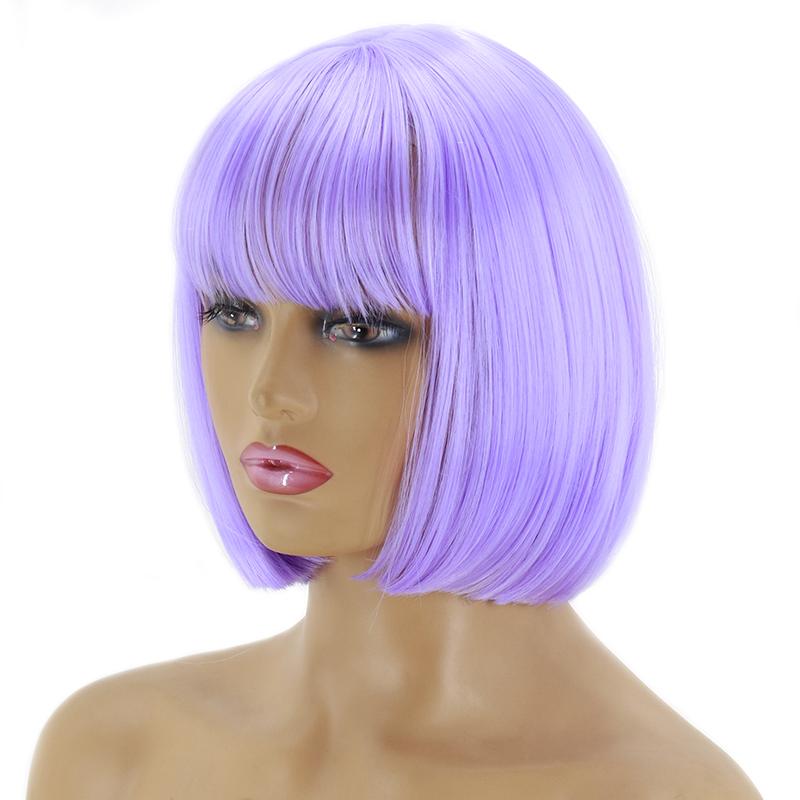LISI HAIR Women Pink Hair with Bangs Synthetic Cosplay Pink Wig Shoulder Length Straight Bob Green Purple Blonde Halloween Wig