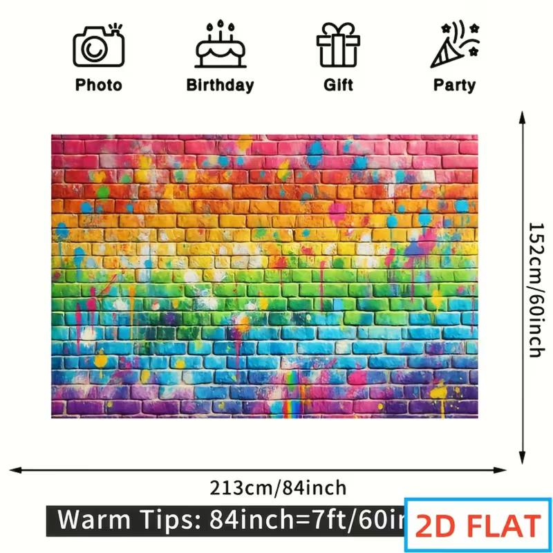 2D Colorful Graffiti Tapestry, Rainbow Brick Wall with Paint Splatter Wall Hanging